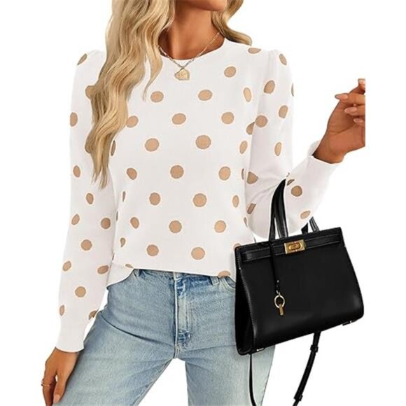 Women's Long Sleeve Crewneck Sweater – Fall Polka Dots - Picture 5 of 7